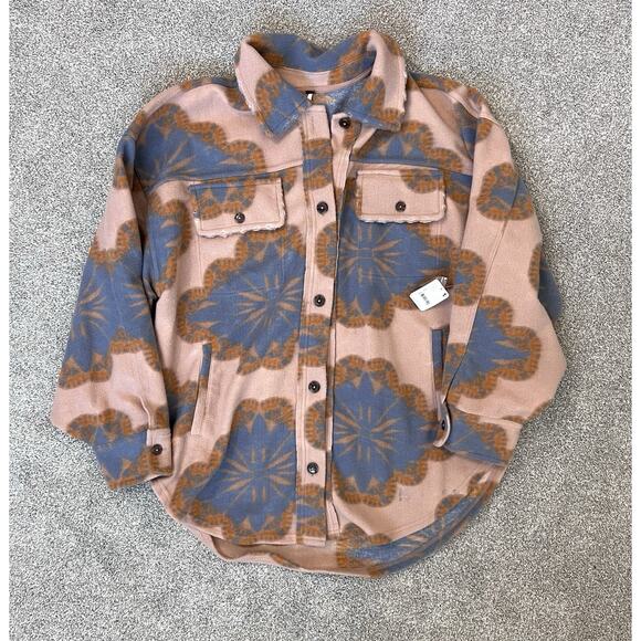 Free People Printed Jacquard Ruby Fleece Jacket Sz L NWT Oversized Boho Shacket - Picture 2 of 8